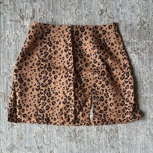 Leopard Print Mini Skirt - Brown